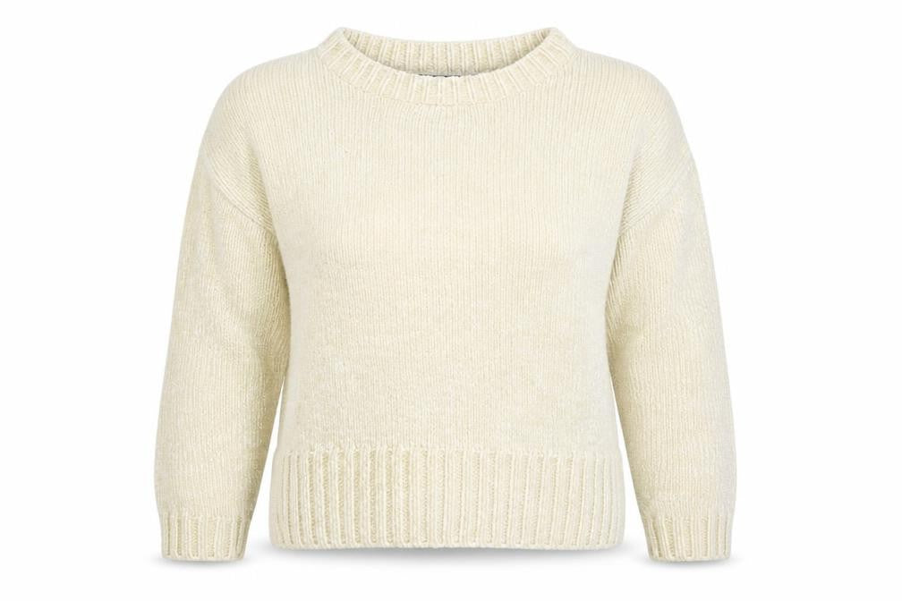 Front view of Marks & Spencer women’s grey round neck polyester jumper, size M