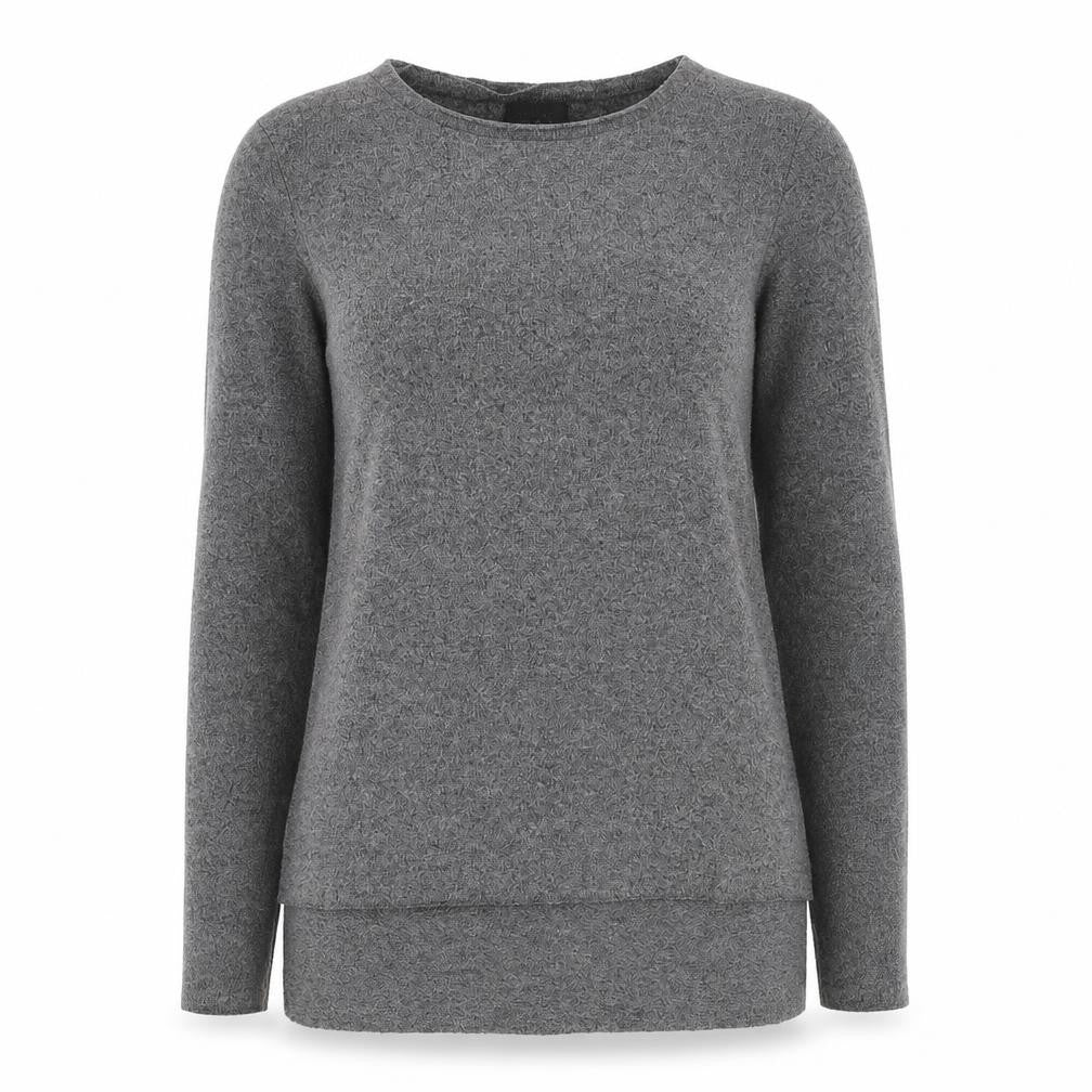 Front view of Topshop women’s grey boat neck polyamide jumper, size UK 8