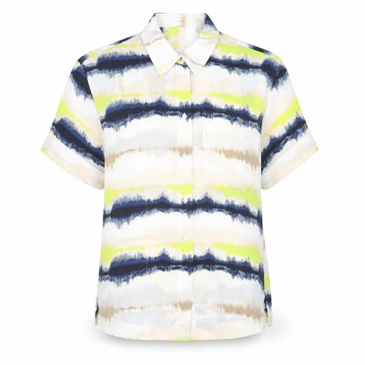 Front view of Marks & Spencer women’s multicoloured geometric polyester basic button-up, size UK 6, collared