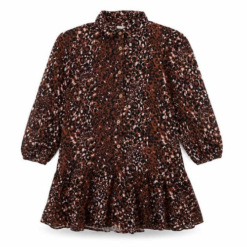 NEXT Girls Brown Geometric Viscose Shirt Dress Size 10 Years Collared Button