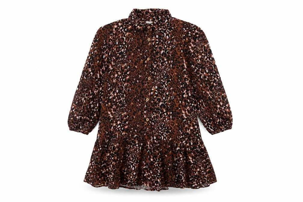 NEXT Girls Brown Geometric Viscose Shirt Dress Size 10 Years Collared Button