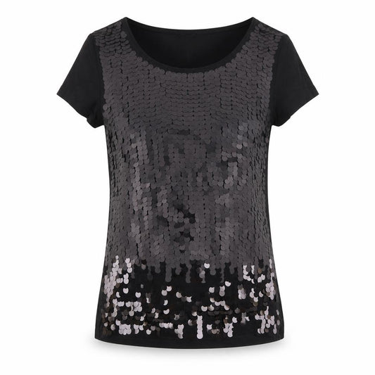 Front view of Next women’s black viscose basic t-shirt, size UK 10, scoop neck