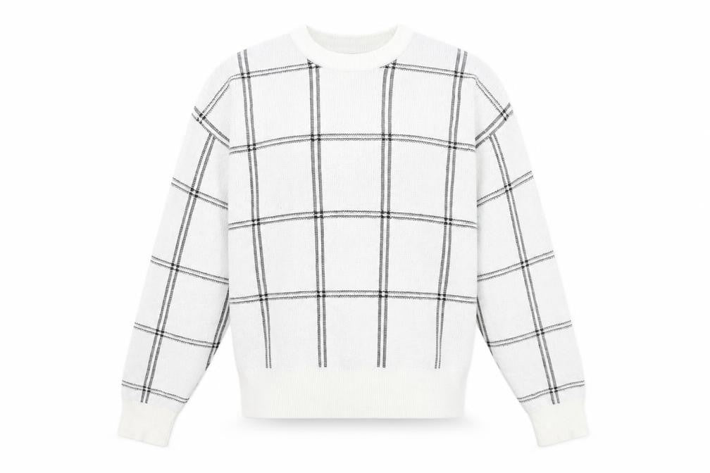 Front view of New Look women’s white check 100% cotton pullover sweatshirt, size S, pullover