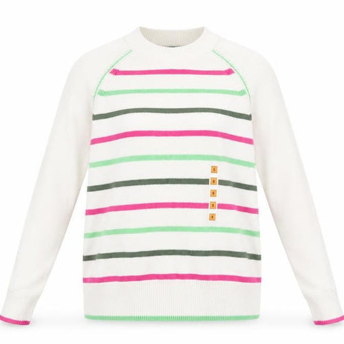 Marks and Spencer Womens White Round Neck Striped Acrylic Pullover Jumper Size S