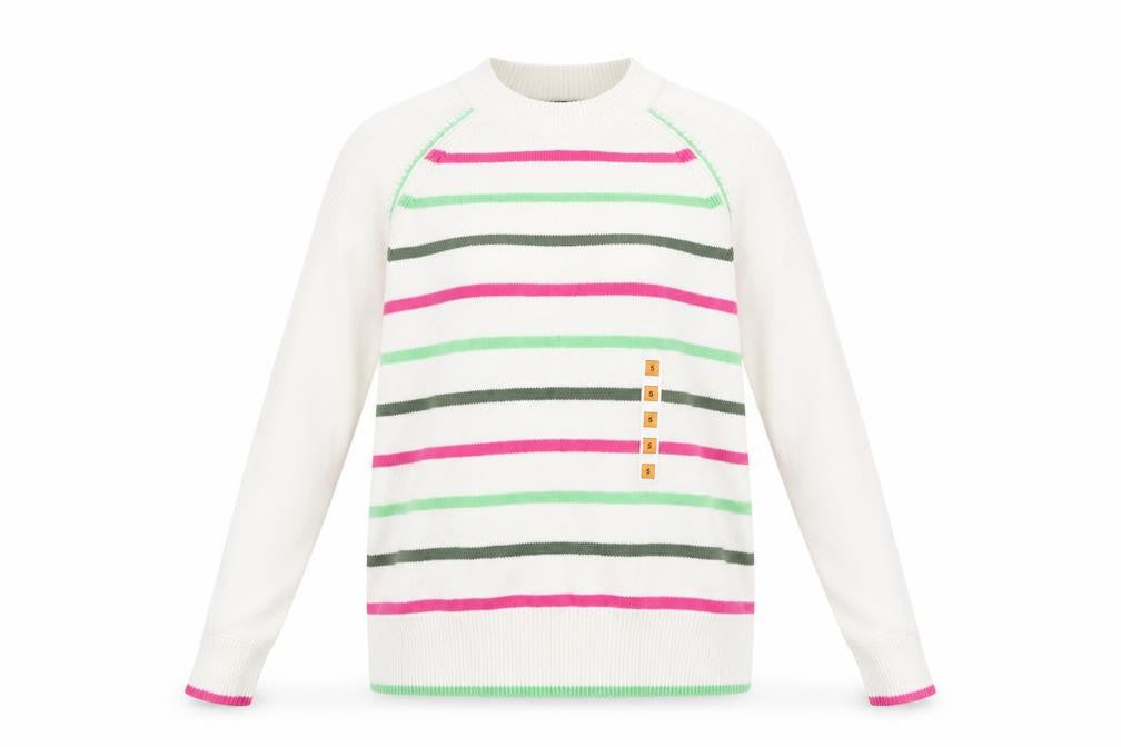 Marks and Spencer Womens White Round Neck Striped Acrylic Pullover Jumper Size S