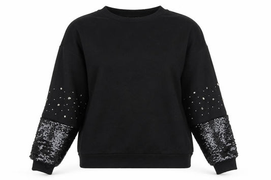 Front view of Primark women’s black cotton pullover sweatshirt, size XS, pullover