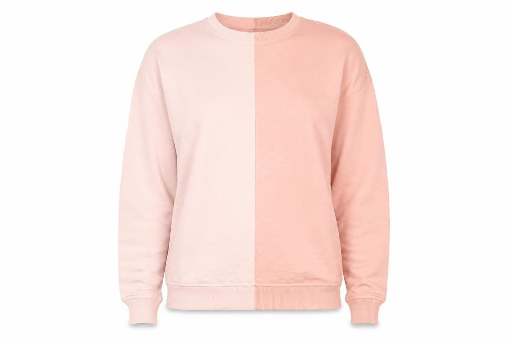 Front view of In the Style women’s pink striped 100% cotton pullover sweatshirt, size UK 8, pullover