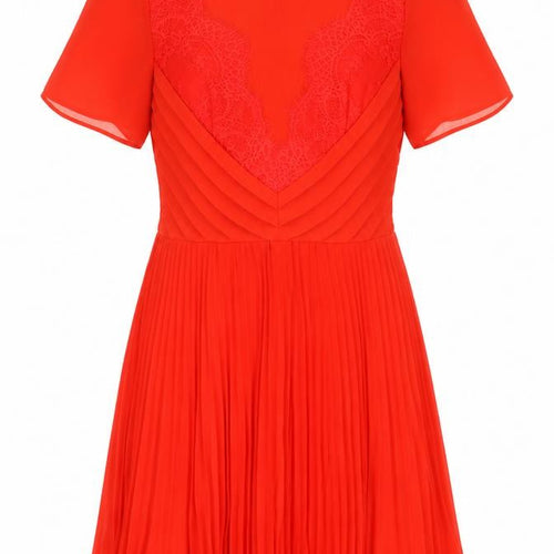 ASOS Womens Red Polyester Fit & Flare Size 10 Round Neck Zip - Lace Detail