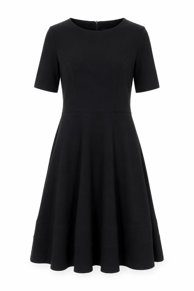 Front view of ASOS women’s blue polyester fit & flare, size UK 10, boat neck zip