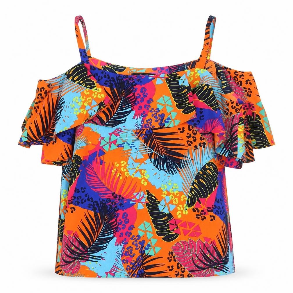 Front view of George women’s multicoloured geometric polyester basic blouse, size UK 10, square neck