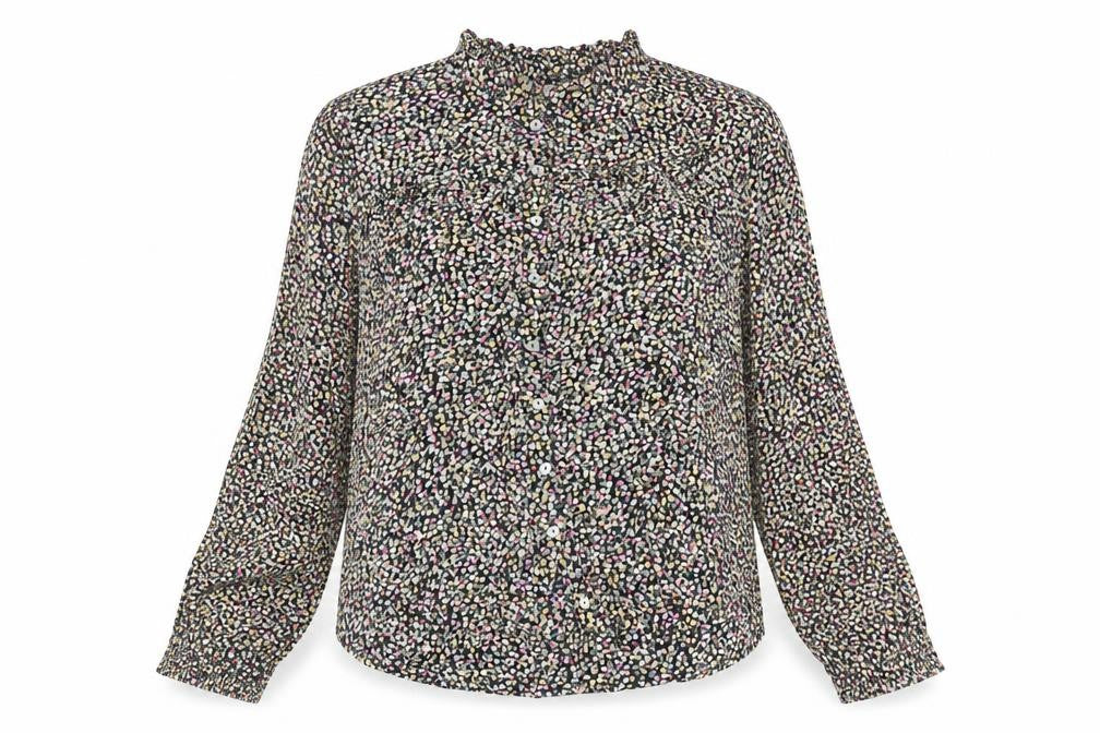Front view of Saint Tropez Clothing women’s multicoloured geometric viscose basic button-up, size XS, round neck