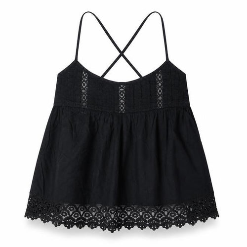 Topshop Womens Black 100% Cotton Camisole Tank Size 8 Scoop Neck - Cross Back Strap Detail