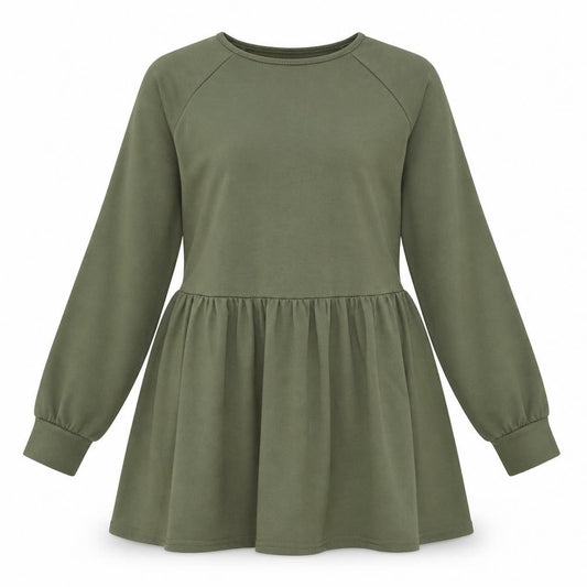 Front view of I SAW IT FIRST women’s green polyester fit & flare, size UK 12, boat neck pullover