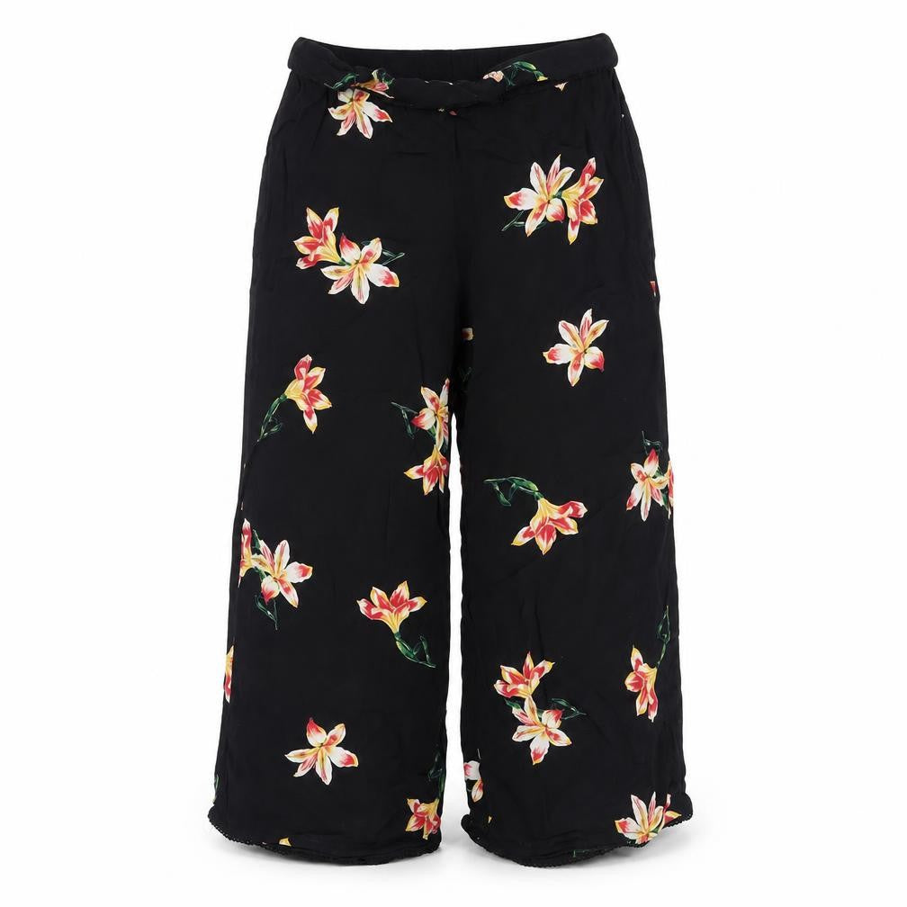 Miss Etam Womens Black Floral Viscose Trousers Size 6 Regular