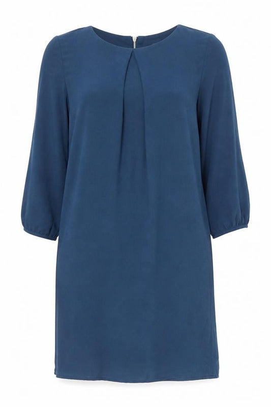 Front view of H&M women’s blue polyester sheath, size UK 10, boat neck zip