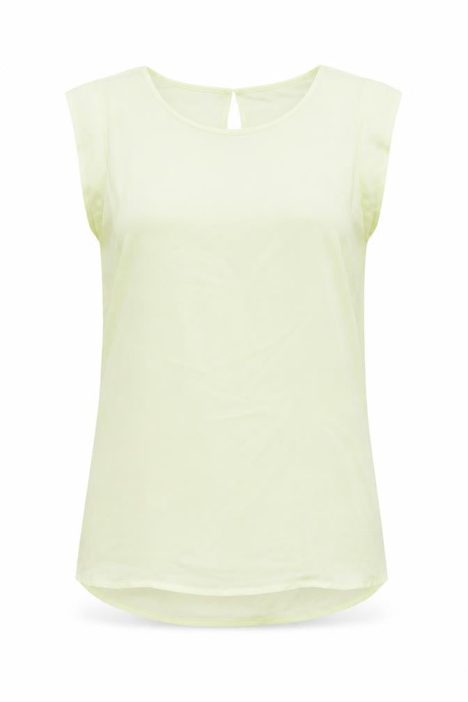 Front view of French Connection women’s green polyester basic blouse, size M, round neck