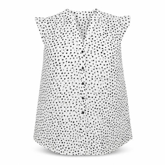 Front view of Roman women’s white polka dot polyester basic blouse, size UK 12, v-neck