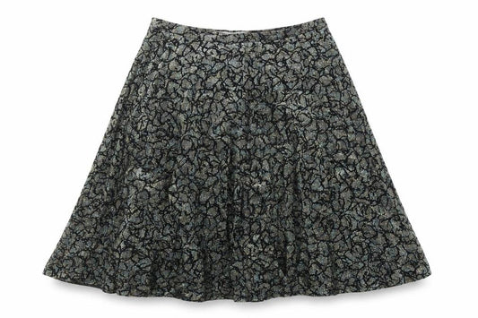 Front view of Exclusive Style women’s black geometric polyester swing skirt, size UK 30, in zip