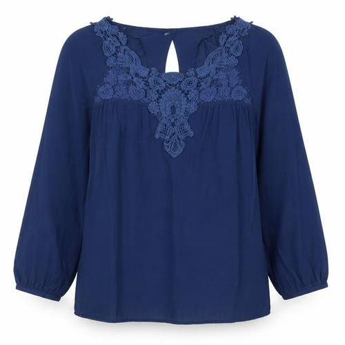 Mango Womens Blue Polyester Basic Blouse Size S Boat Neck - Lace Detail