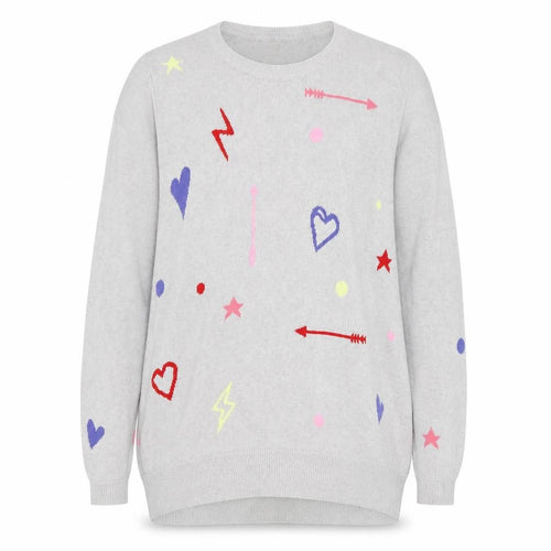 Monsoon Womens Grey Scoop Neck Geometric Viscose Pullover Jumper Size S - Hearts Arrows