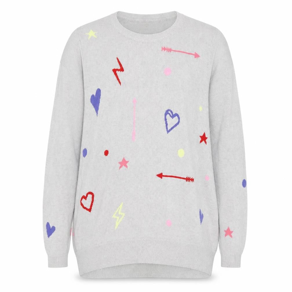 Monsoon Womens Grey Scoop Neck Geometric Viscose Pullover Jumper Size S - Hearts Arrows