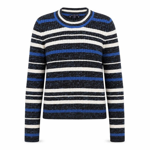 Marks and Spencer Womens Blue Scoop Neck Striped Cotton Pullover Jumper Size 12 - Ribbed