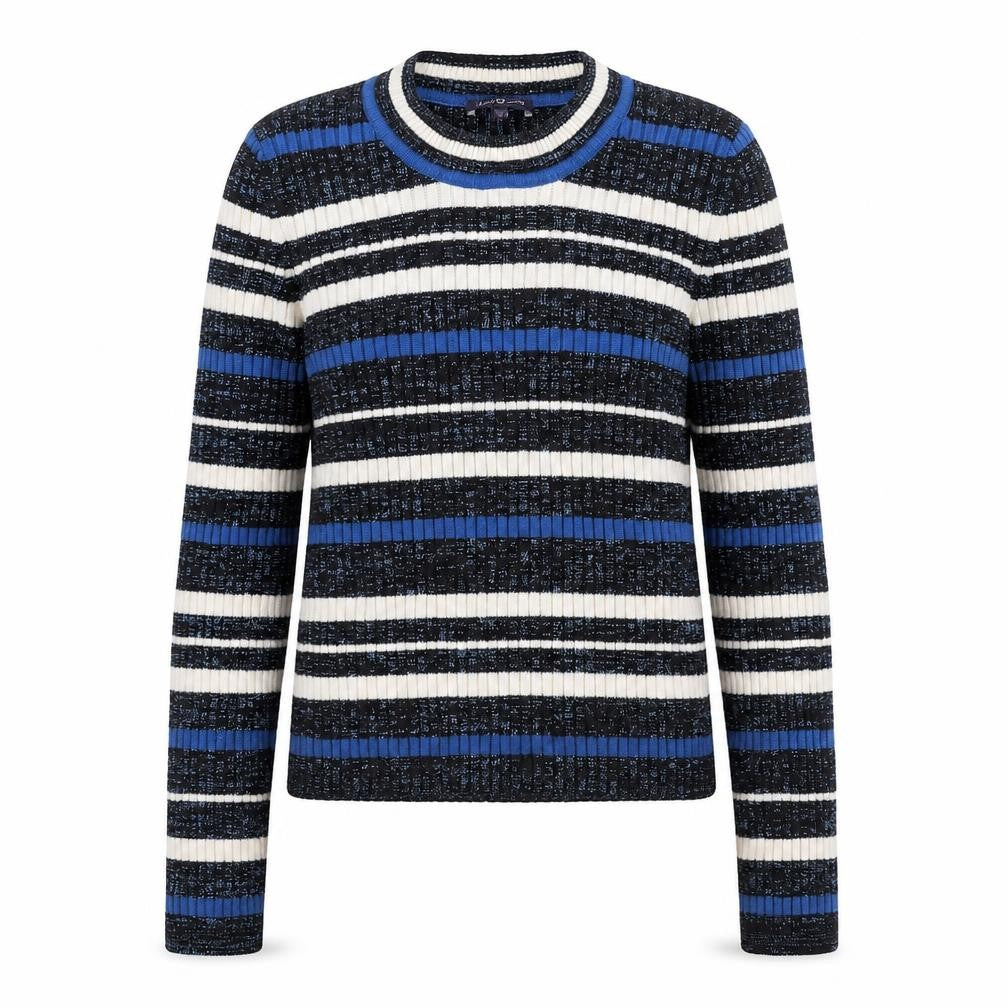 Marks and Spencer Womens Blue Scoop Neck Striped Cotton Pullover Jumper Size 12 - Ribbed