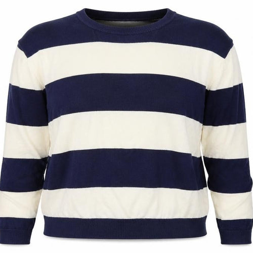 New Look Womens Blue Scoop Neck Striped Cotton Pullover Jumper Size 12