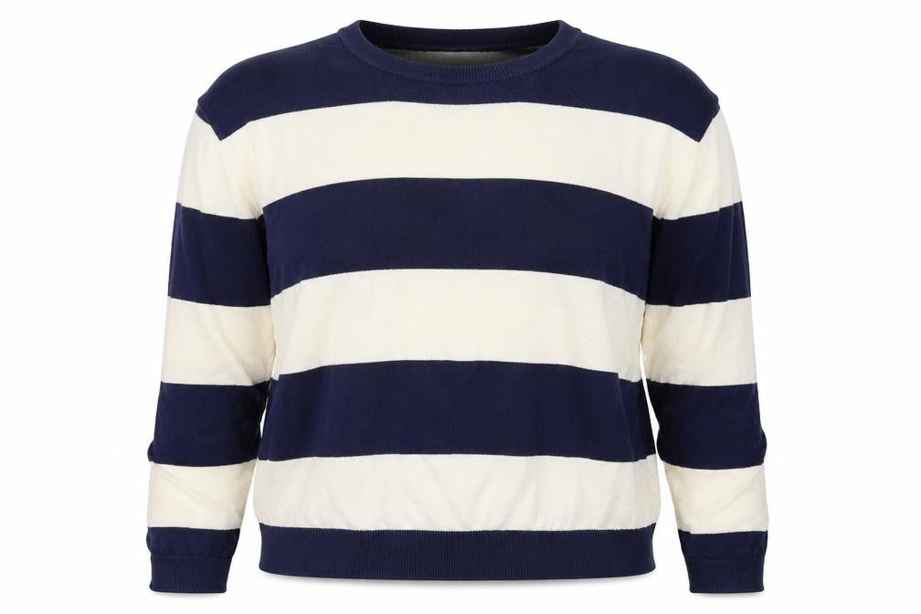 New Look Womens Blue Scoop Neck Striped Cotton Pullover Jumper Size 12