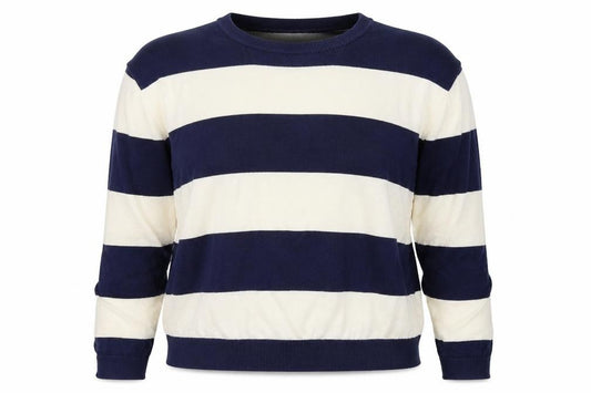 Front view of New Look women’s blue scoop neck striped cotton jumper, size UK 12