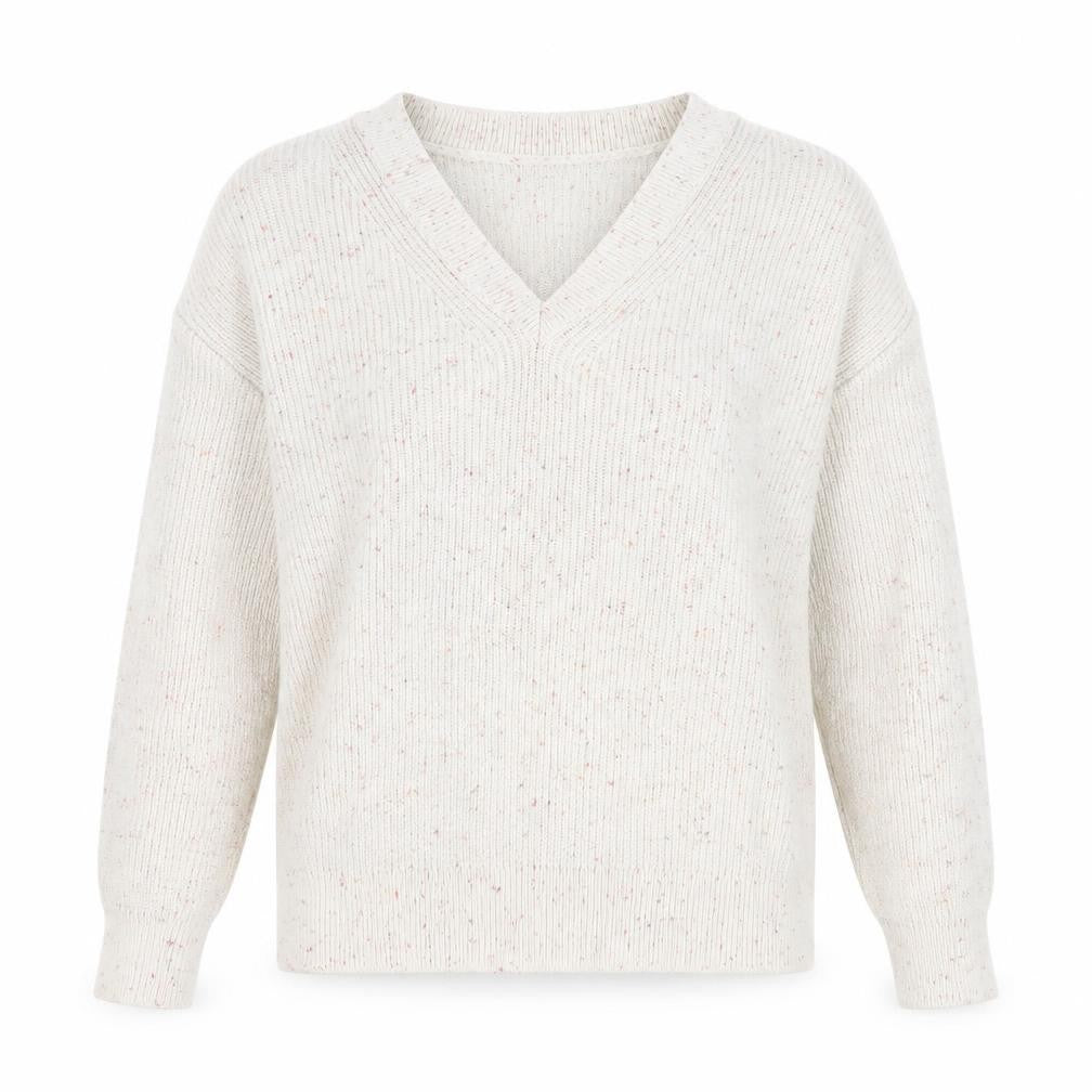 Front view of Marks & Spencer women’s grey v-neck cotton jumper, size M