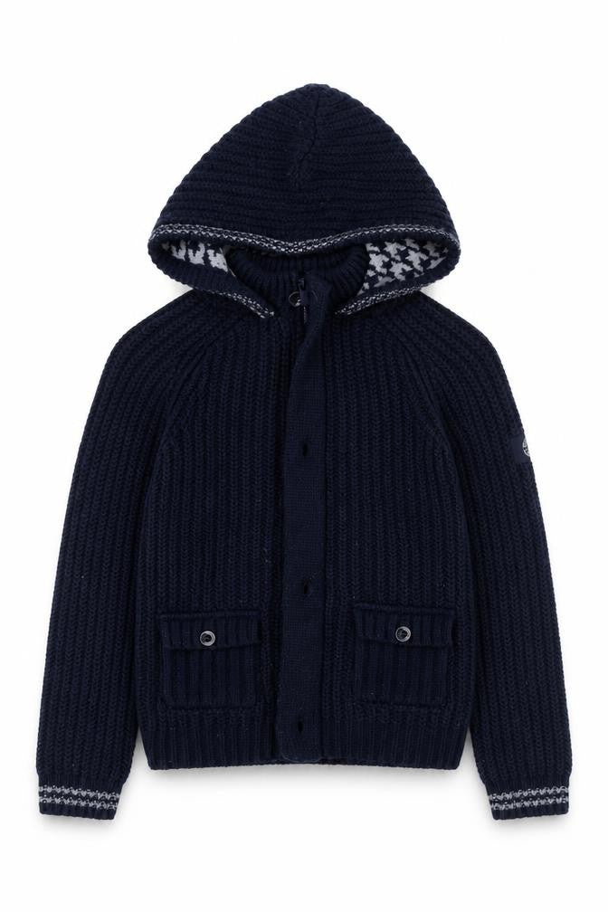 Front view of Maycral boys’ blue jacket, size 9, years zip