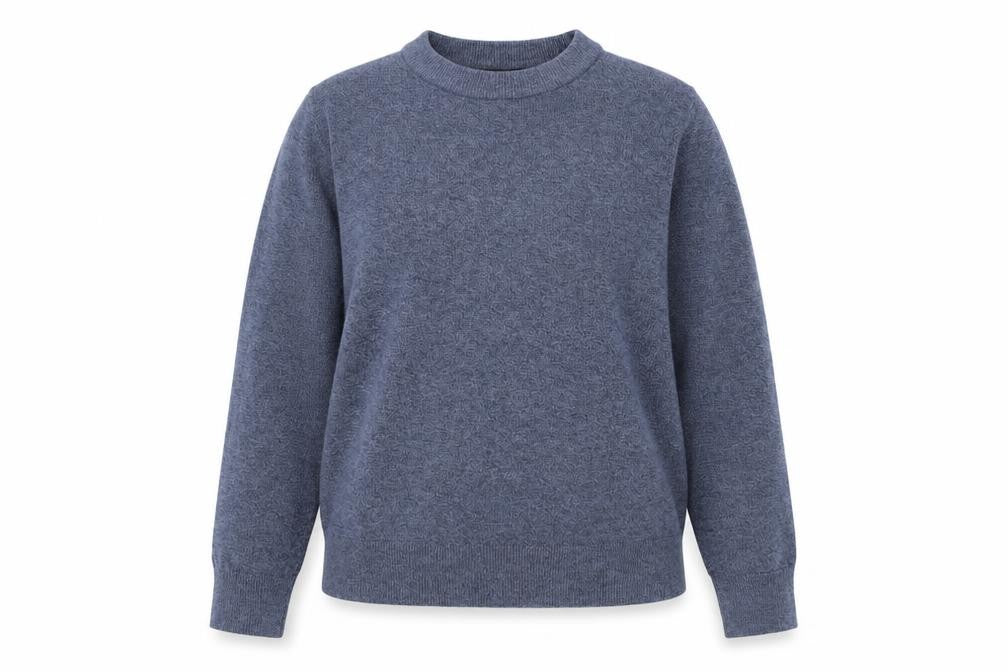 Front view of Marks & Spencer women’s blue round neck polyester jumper, size M