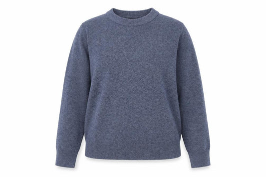 Front view of Marks & Spencer women’s blue round neck polyester jumper, size M