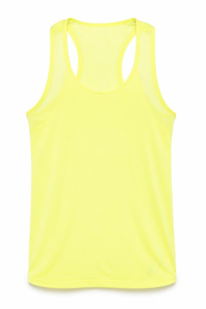 Front view of Next women’s yellow polyester basic tank, size UK 10, round neck