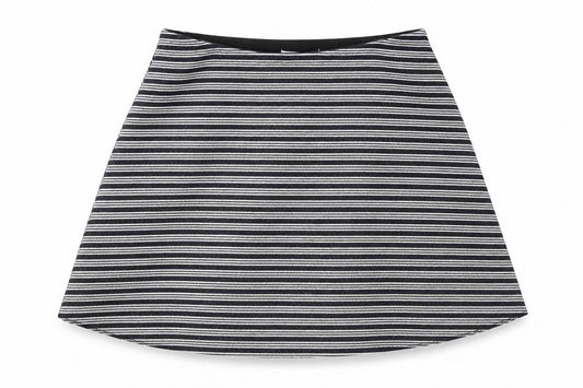 Front view of Zara women’s black striped polyester skater skirt, size S