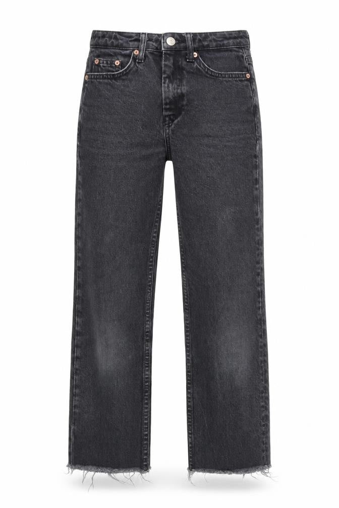 Topshop Womens Black Cotton Straight Jeans Size 25 in Regular Zip