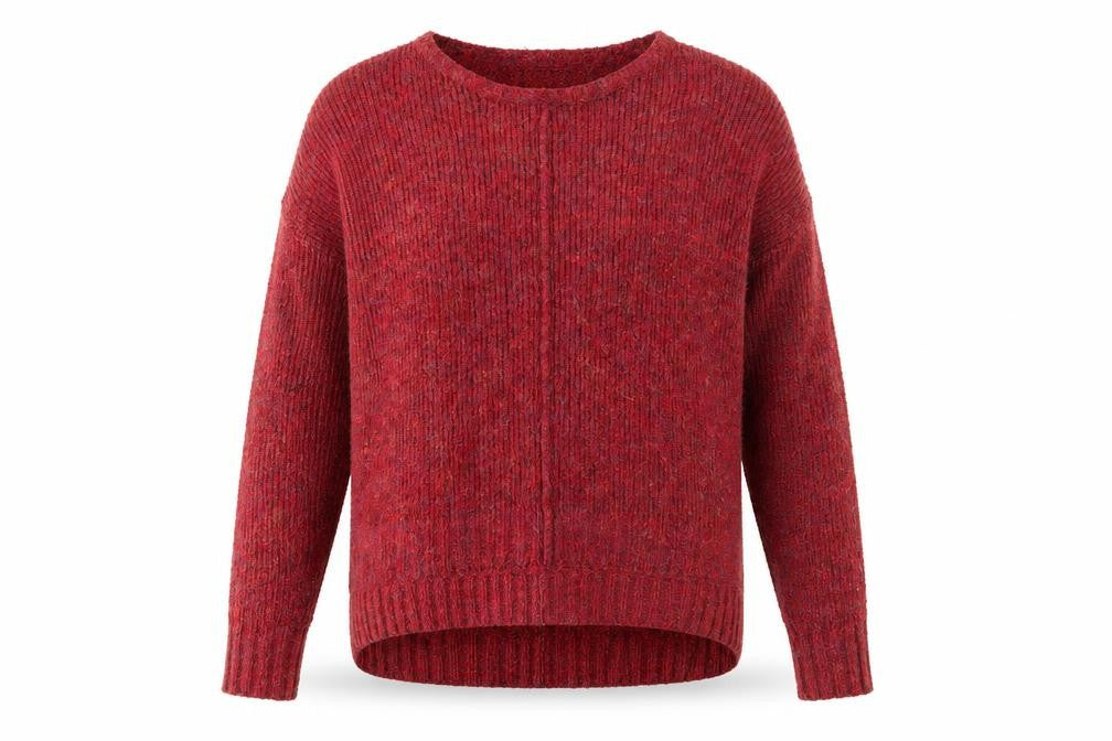 Front view of Marks & Spencer women’s red boat neck polyester jumper, size M