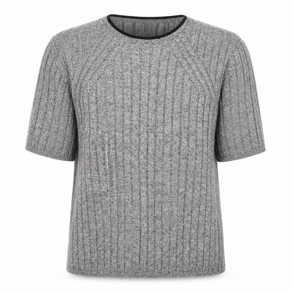 Front view of Marks & Spencer women’s grey round neck viscose jumper, size UK 12