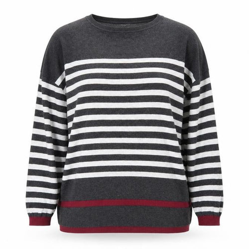 Mango Womens Grey Round Neck Striped Acrylic Pullover Jumper Size S