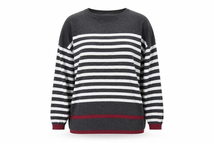 Mango Womens Grey Round Neck Striped Acrylic Pullover Jumper Size S