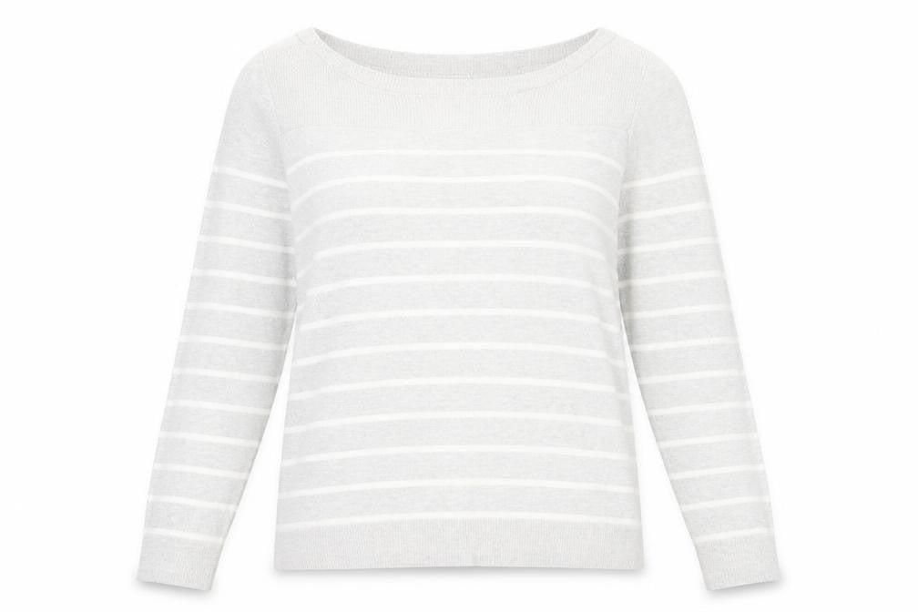 Gap Womens Grey Boat Neck Striped Cotton Pullover Jumper Size L