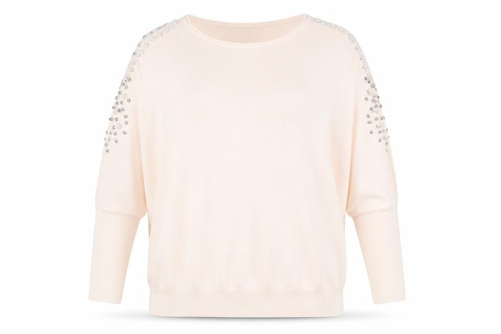Front view of Tu women’s pink round neck viscose jumper, size L