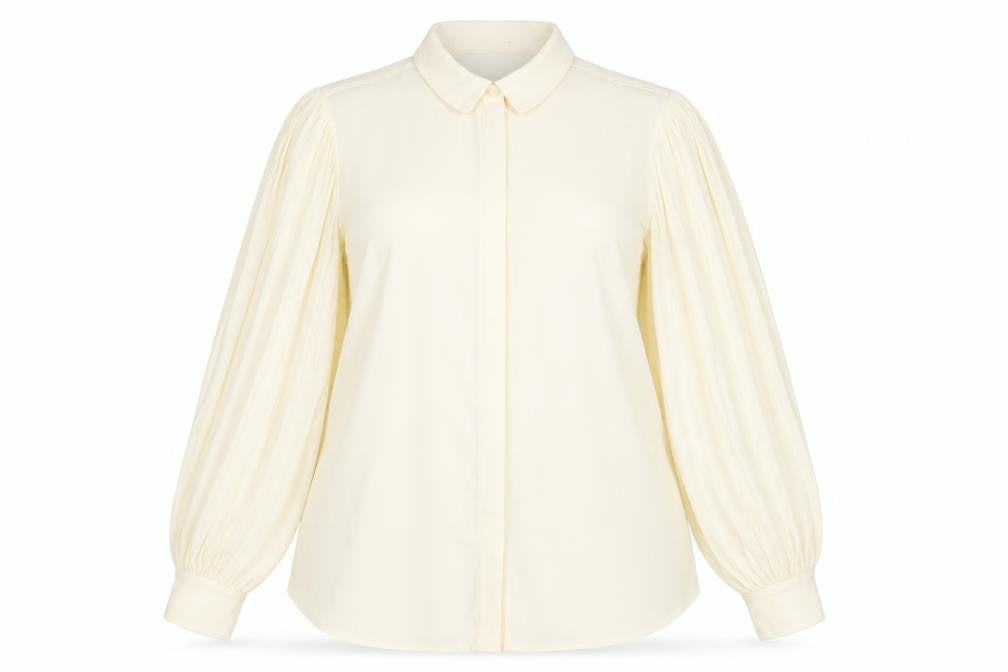 Front view of Marks & Spencer women’s yellow polyester basic button-up, size UK 16, collared