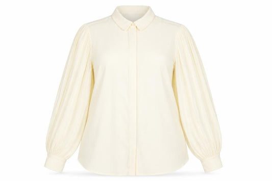 Front view of Marks & Spencer women’s yellow polyester basic button-up, size UK 16, collared