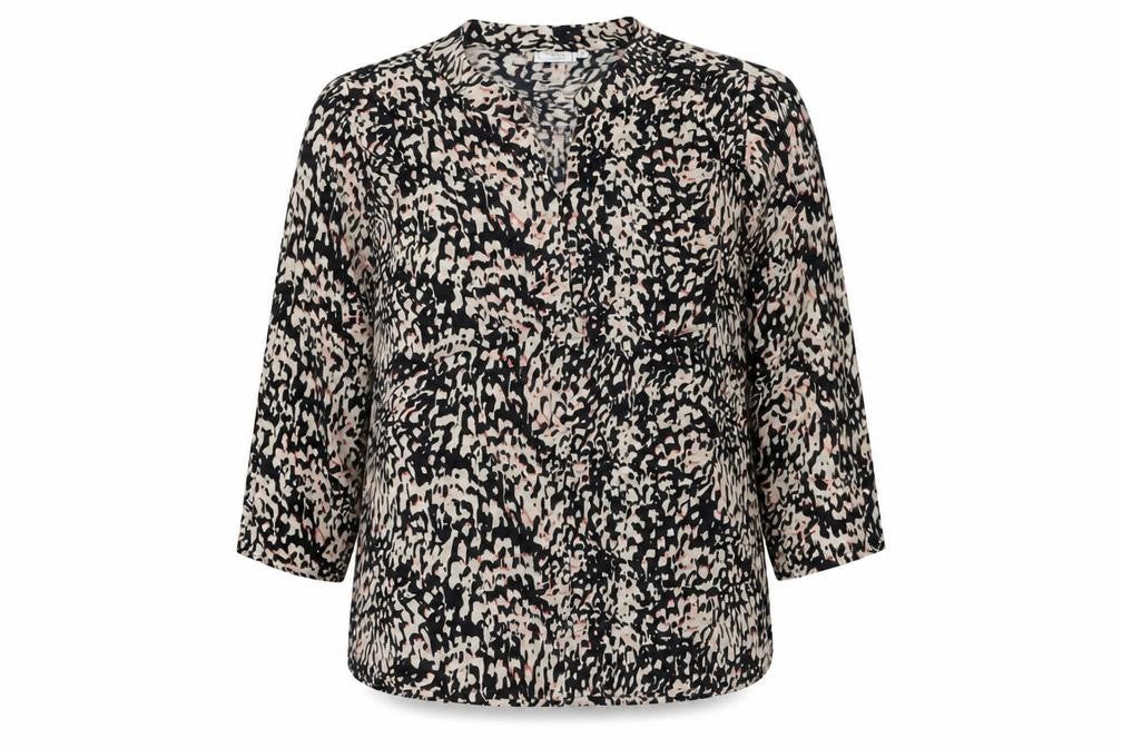 Front view of Fransa women’s multicoloured geometric viscose basic blouse, size M, v-neck