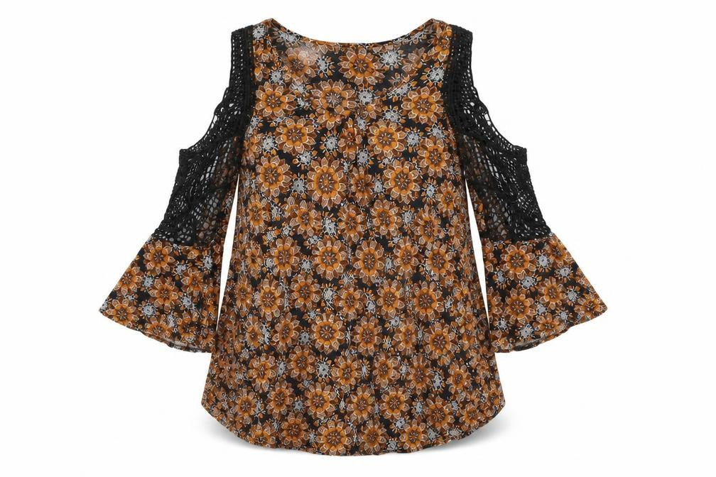 Kiss the Sky Womens Multicoloured Floral Rayon Mini Size XS Boat Neck Pullover - Cold Shoulder