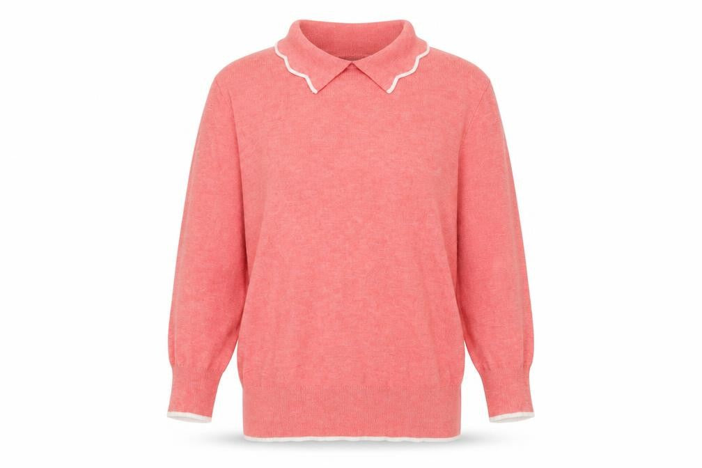 Front view of Papaya women’s orange collared viscose jumper, size UK 14