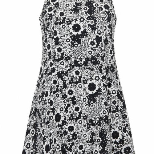 F&F Womens Black Floral Viscose A-Line Size 8 Boat Neck Button
