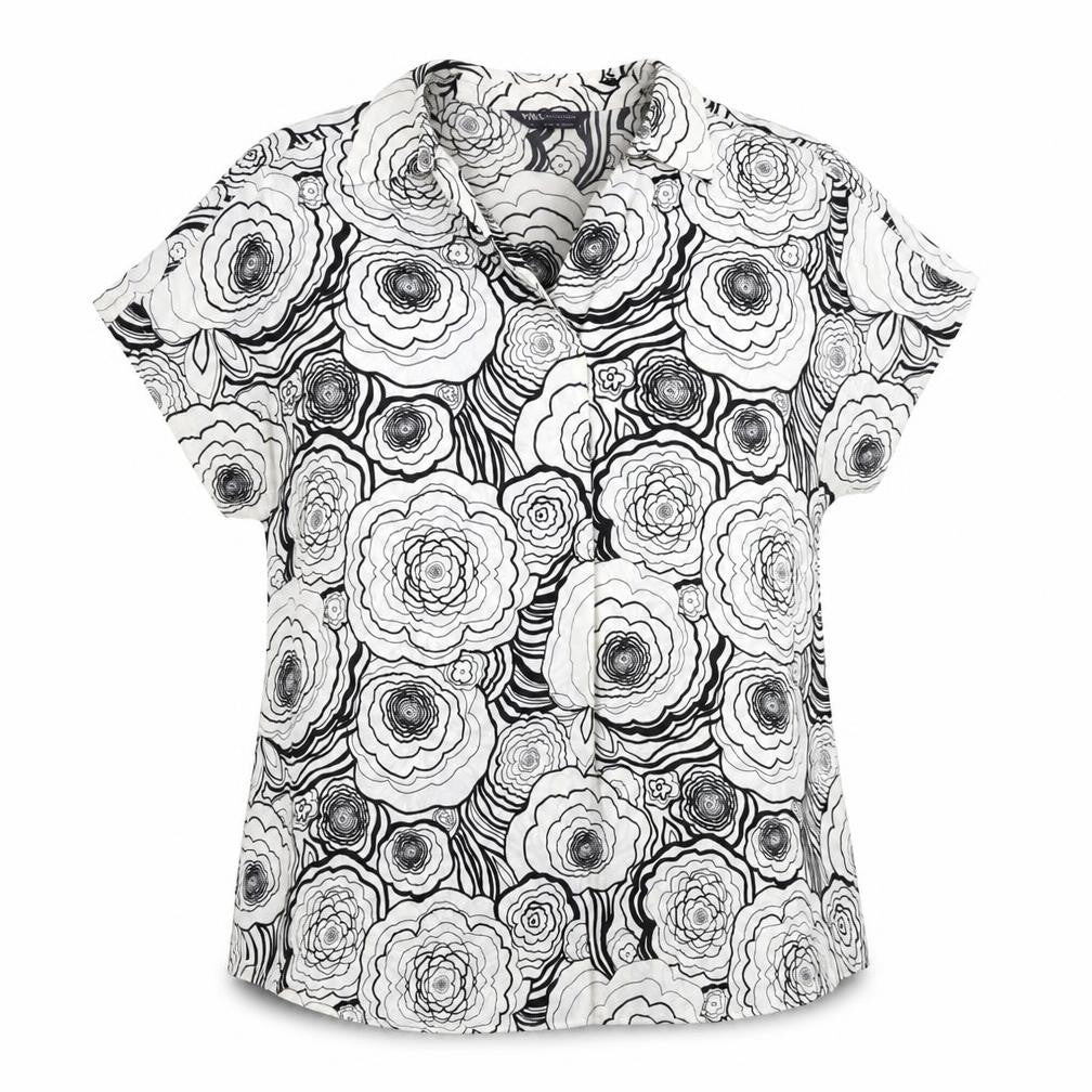 Front view of Marks & Spencer women’s white geometric polyester basic blouse, size UK 10, v-neck